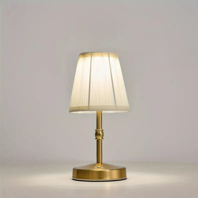 Wireless Rechargeable Table Lamp with Linen Shade and Brass Base