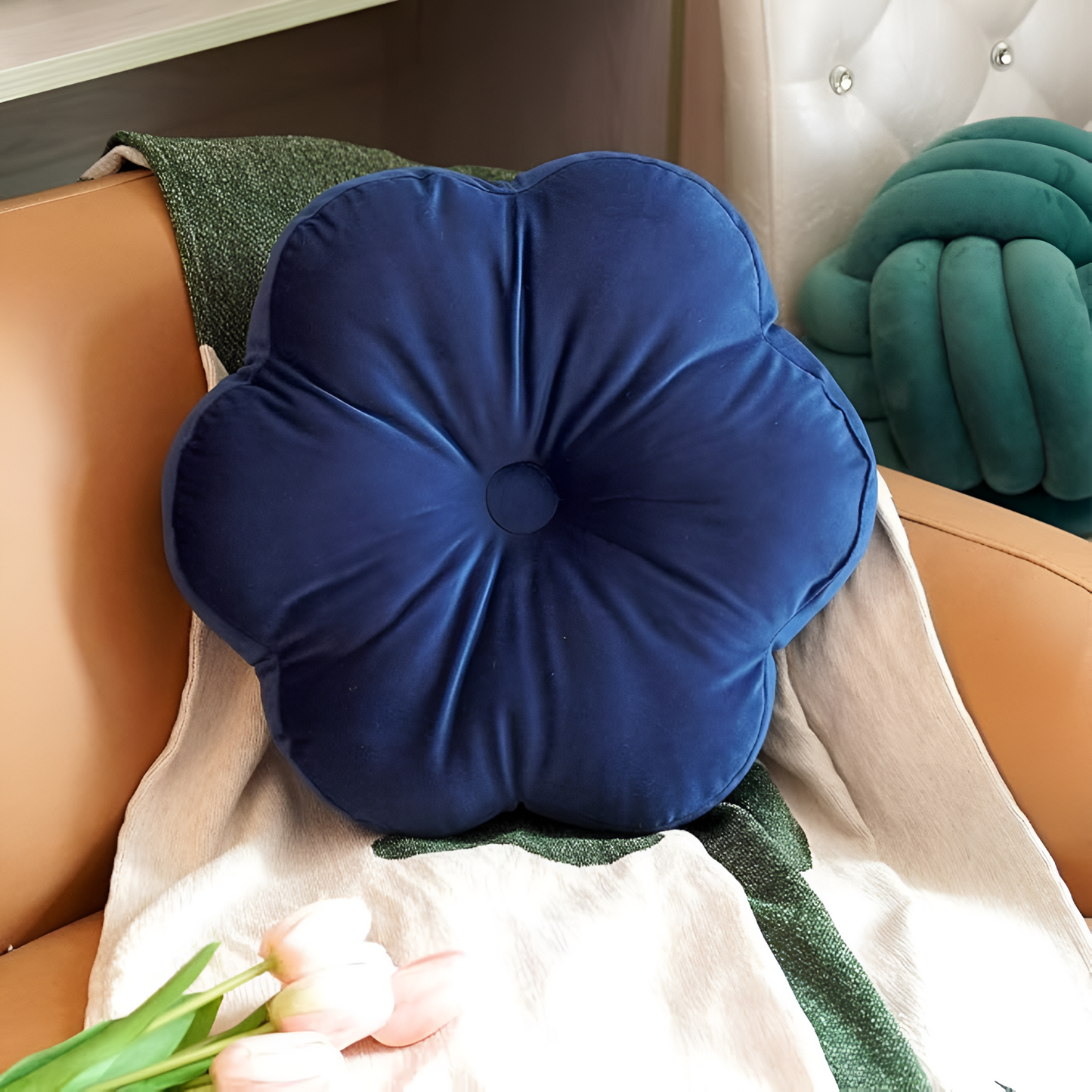 Plush Flower-Shaped Velvet Cushion in Bright Colors