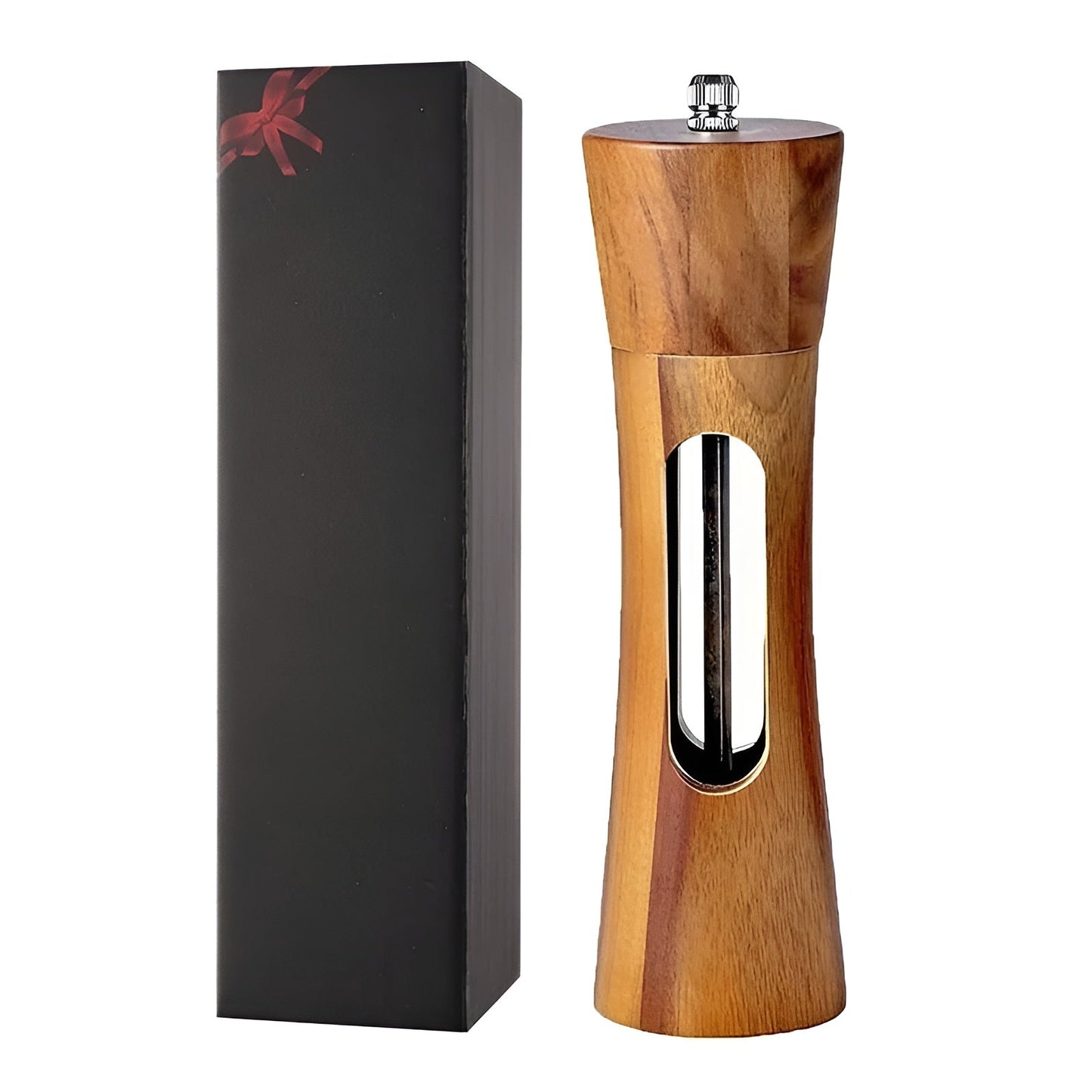 Wooden Salt and Pepper Mill Set with Acrylic Window, Adjustable Grind
