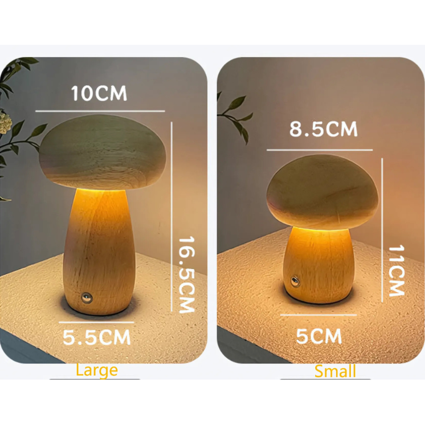 Mushroom-Shaped Wooden Touch-Control LED Lamp