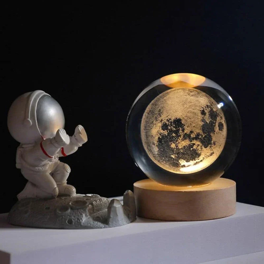 LED Night Light with 3D Crystal Sphere and Wooden Base
