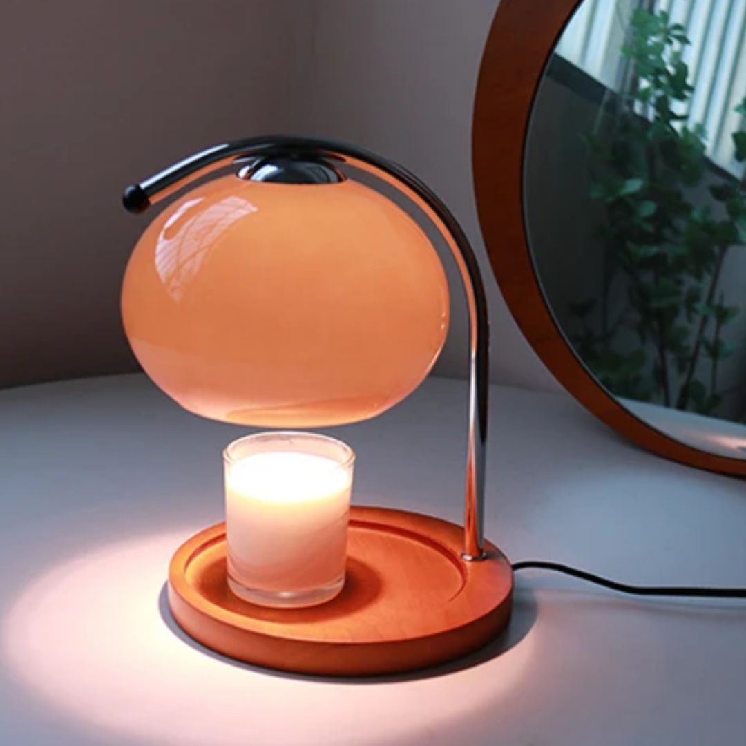 Retro Glass Table Lamp with Candle Warmer