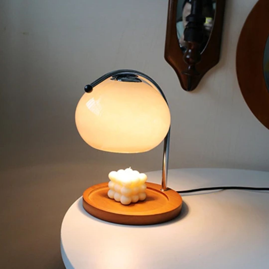 Retro Glass Table Lamp with Candle Warmer