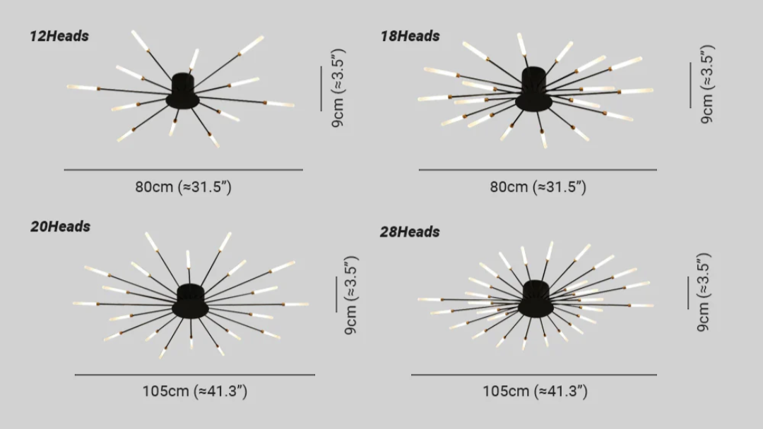 Modern 12-Light Ceiling Lamp with Metal and Acrylic Arms