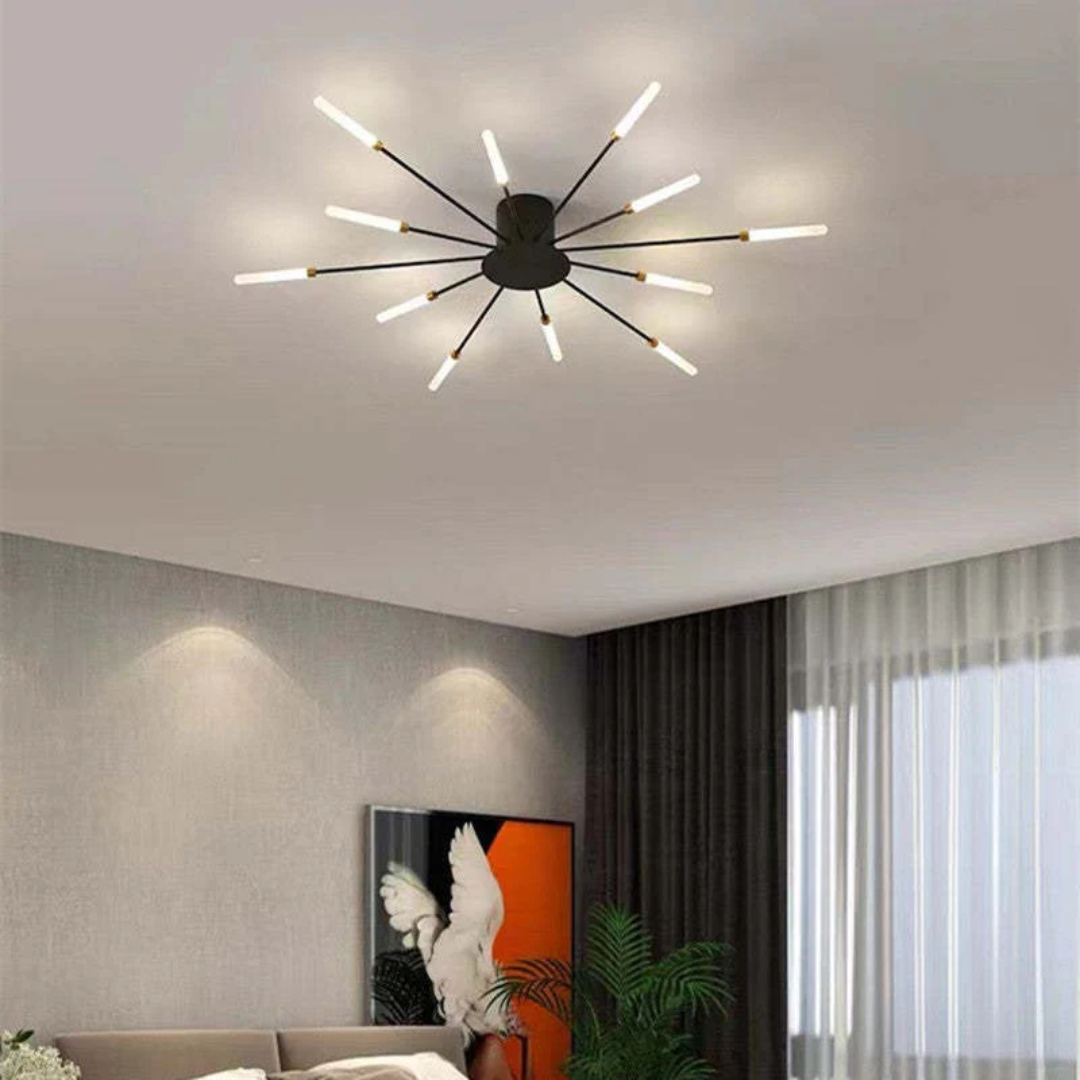 Modern 12-Light Ceiling Lamp with Metal and Acrylic Arms