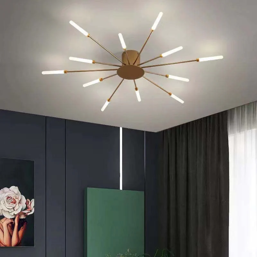 Modern 12-Light Ceiling Lamp with Metal and Acrylic Arms