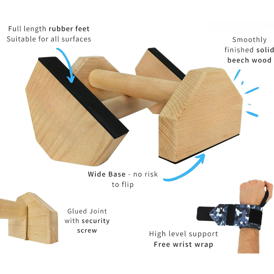 Wooden Push-Up Bars for Calisthenics - Non-Slip Ergonomic Stands