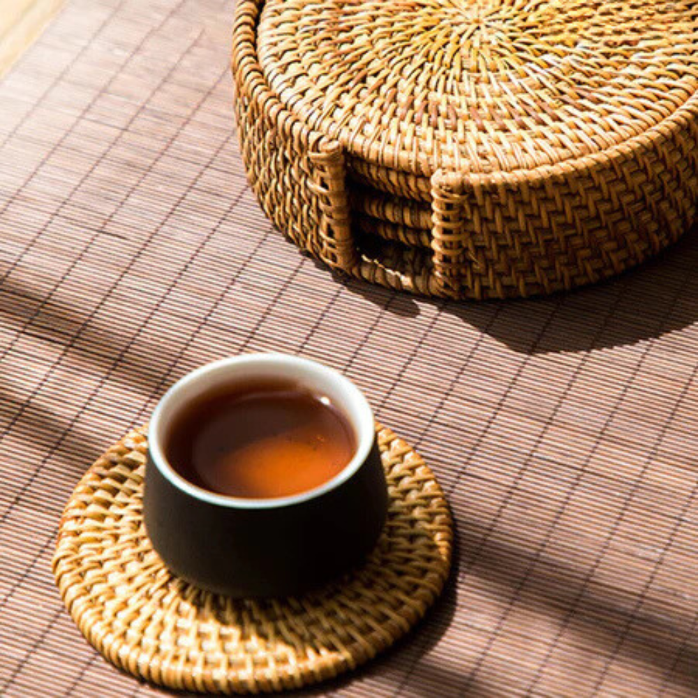 Handmade Rattan Coaster Set - Rustic 3-Inch Drink Protectors