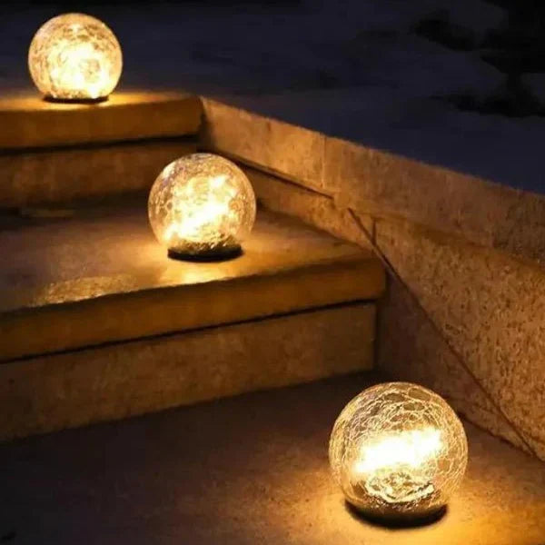 Cracked Glass Solar Orb with Warm Ambient Light