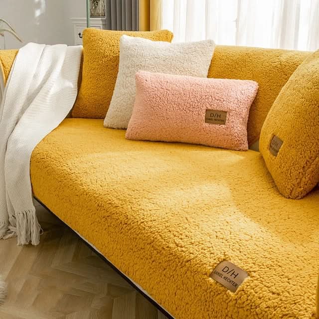 Sherpa Fleece Sofa Cover with Non-Slip Backing