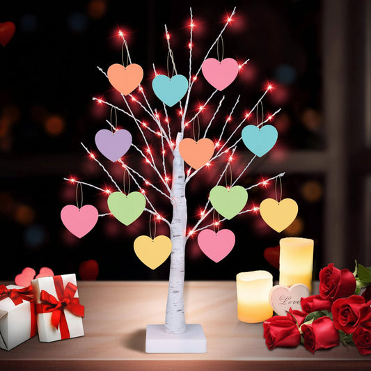 Lighted Valentine Tree with Heart Ornaments and Timer