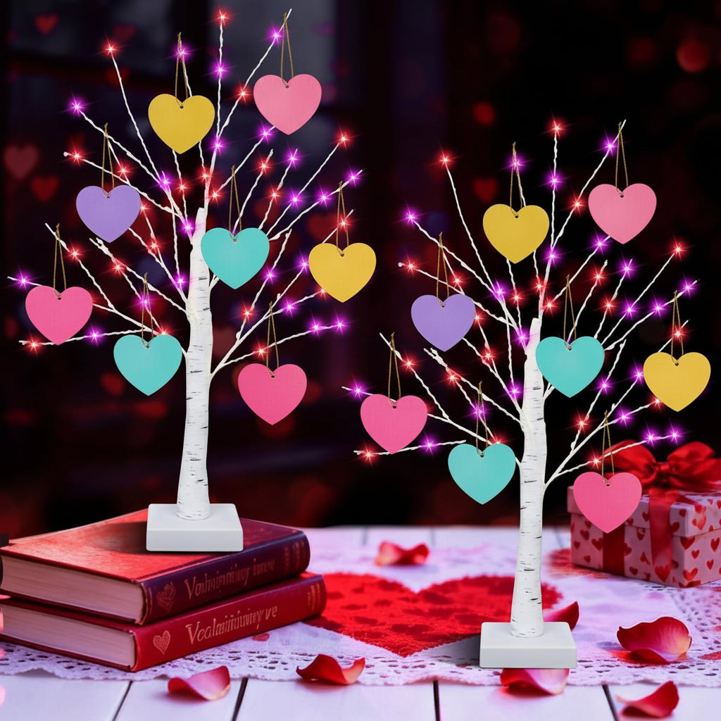 Lighted Valentine Tree with Heart Ornaments and Timer