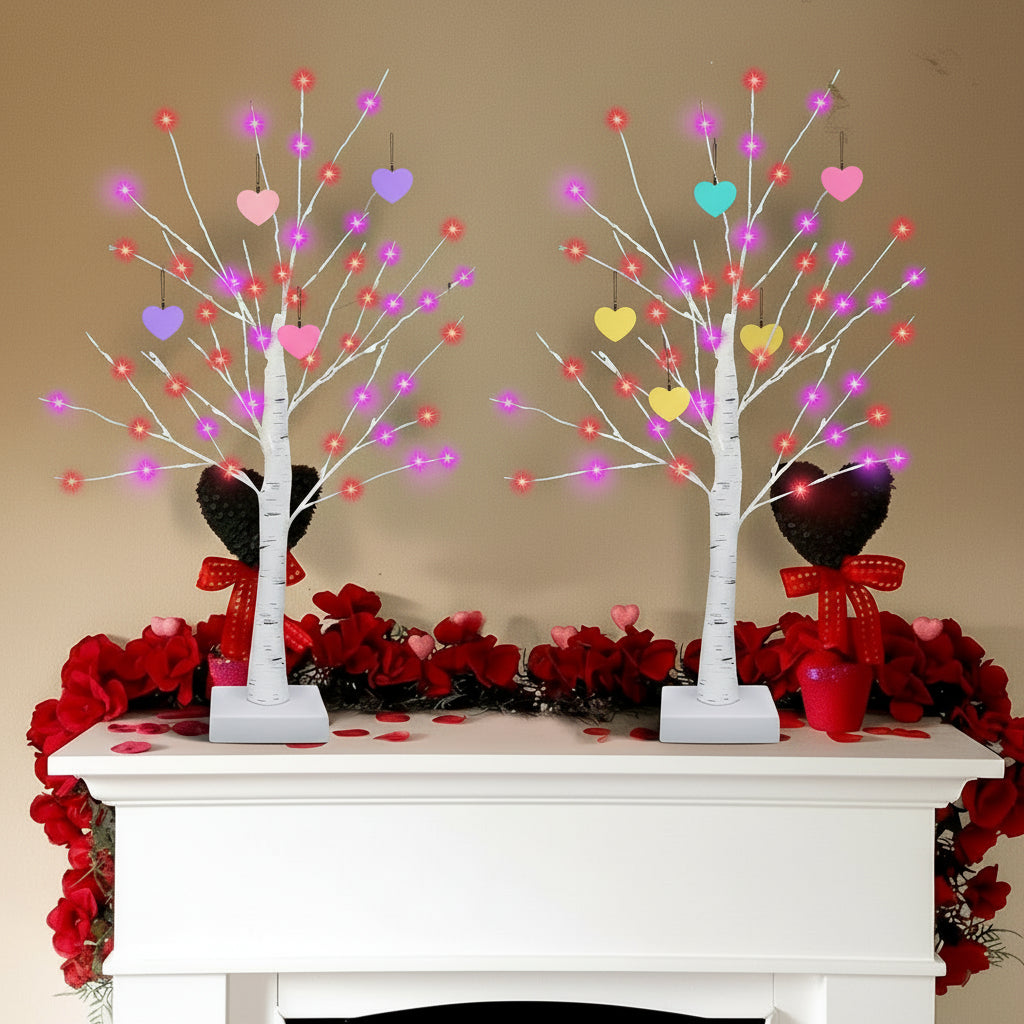 Lighted Valentine Tree with Heart Ornaments and Timer