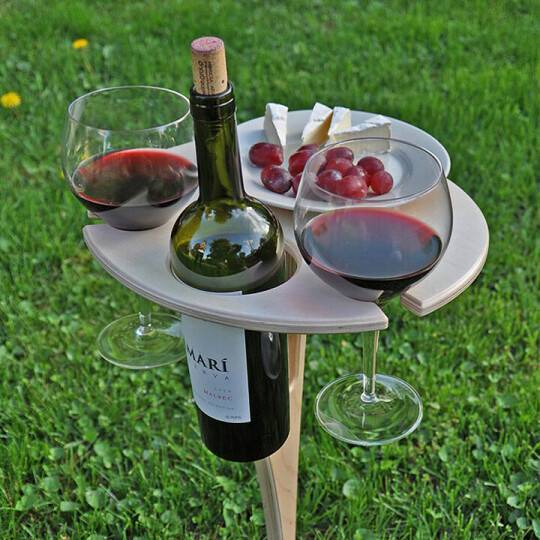 Portable Outdoor Wine Picnic Table - Handcrafted Wooden Design