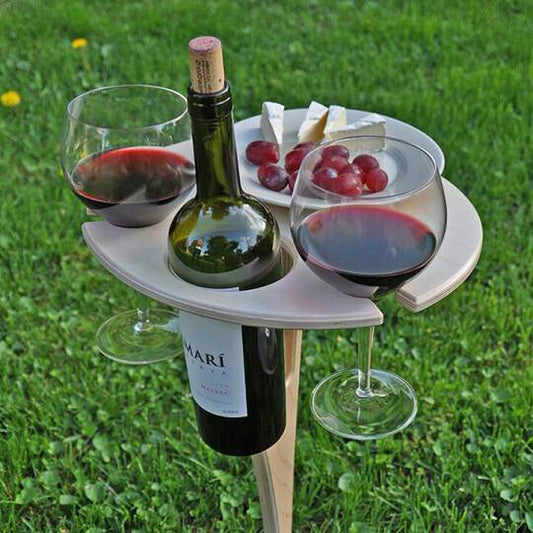 Portable Outdoor Wine Picnic Table - Handcrafted Wooden Design