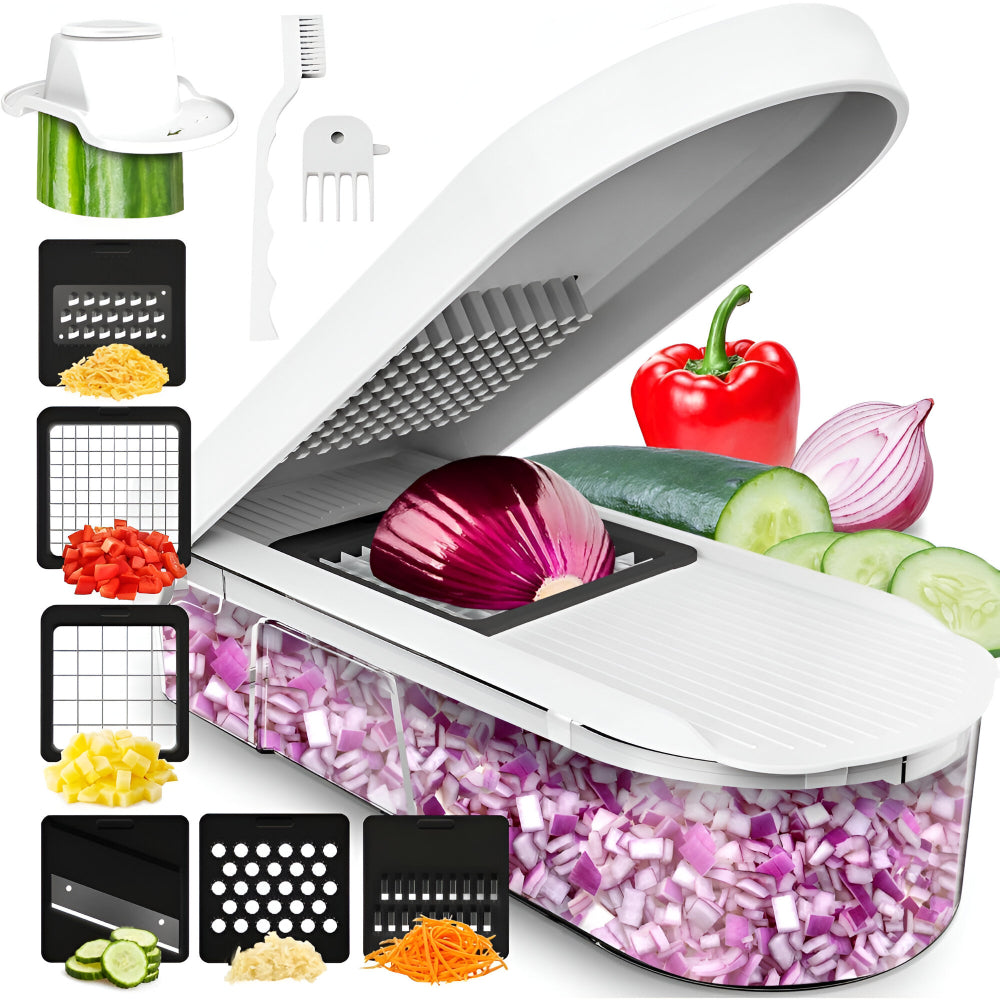 7-in-1 Manual Vegetable Chopper with Interchangeable Blades and 1.2L Container