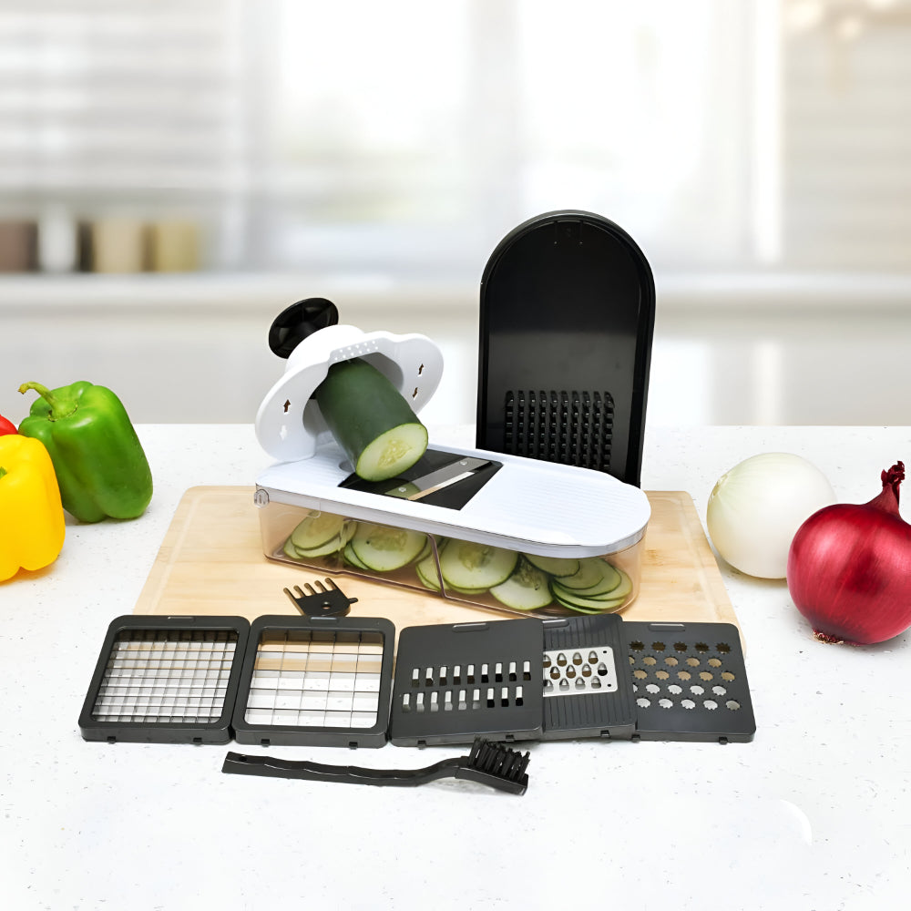 7-in-1 Manual Vegetable Chopper with Interchangeable Blades and 1.2L Container