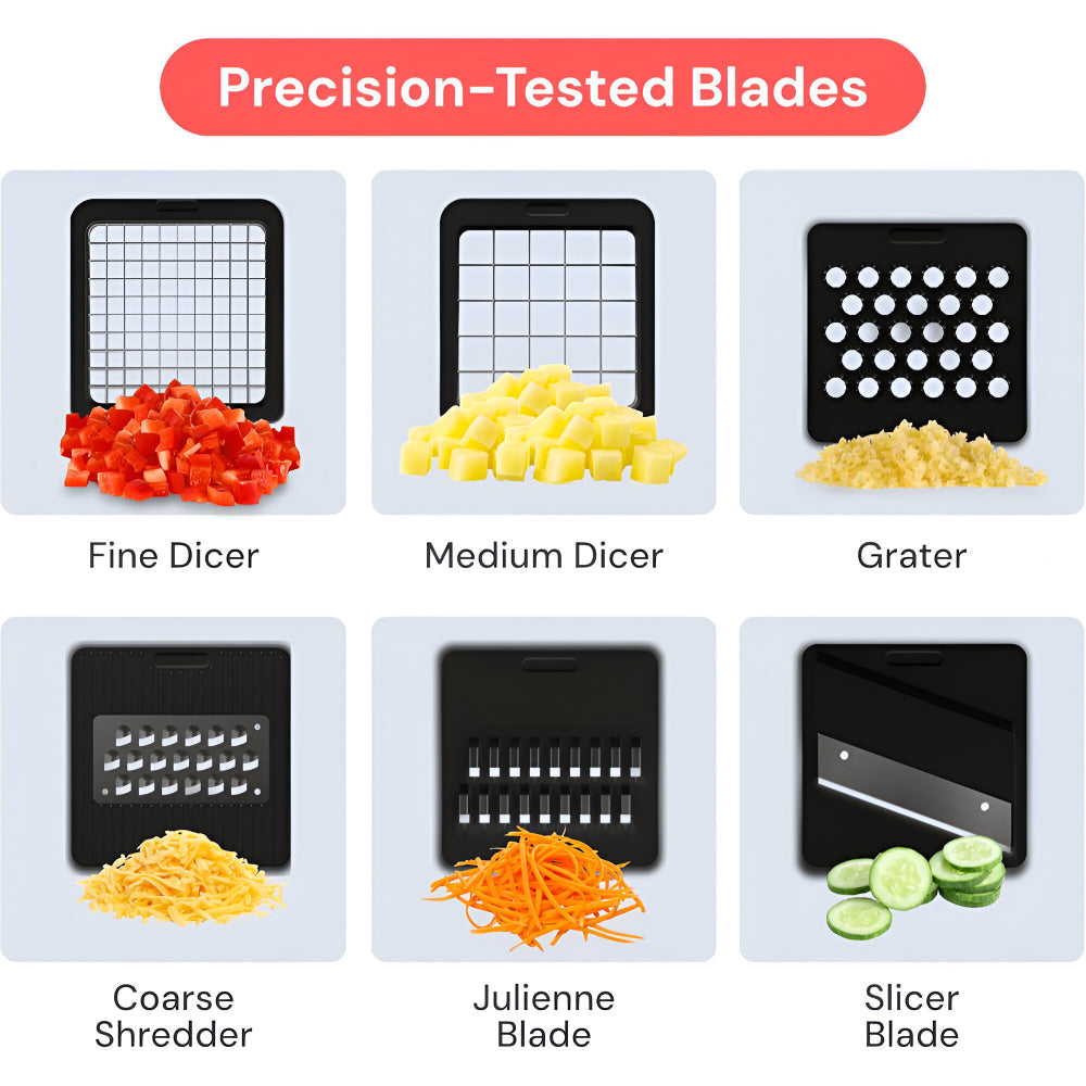 7-in-1 Manual Vegetable Chopper with Interchangeable Blades and 1.2L Container