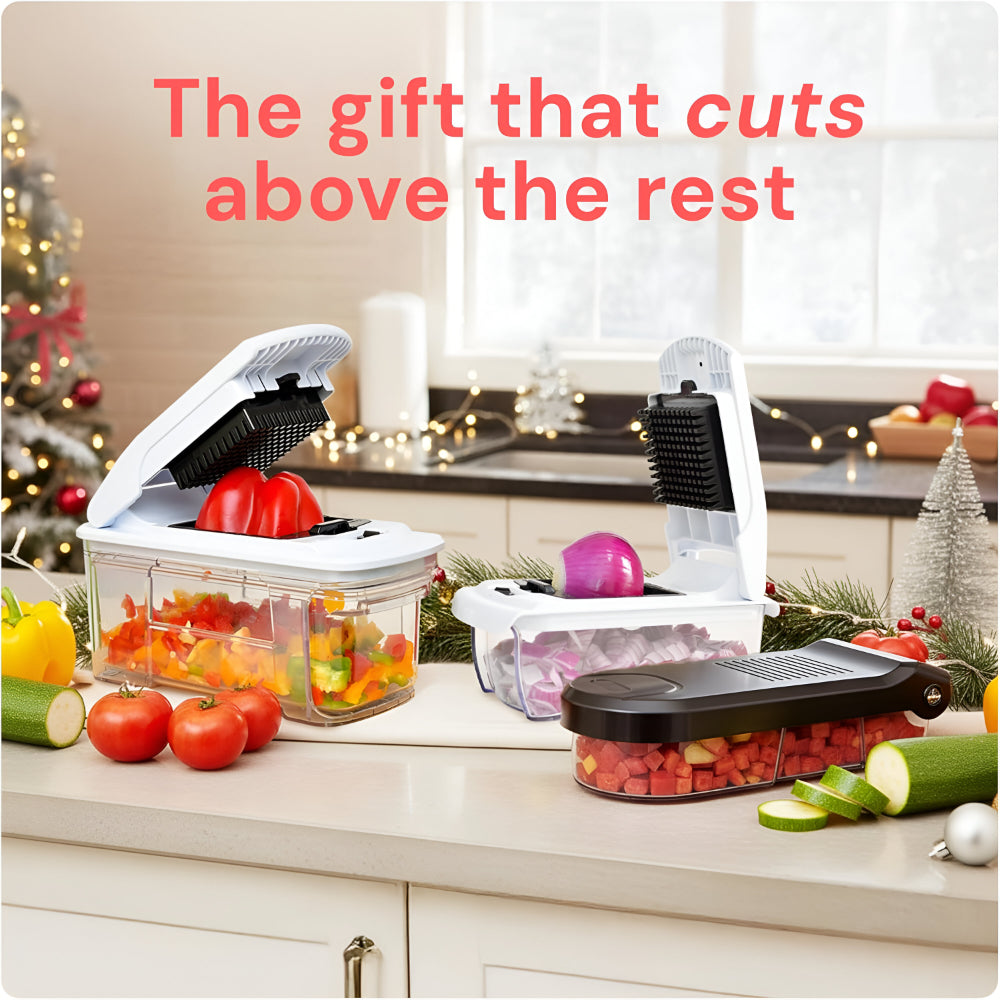 7-in-1 Manual Vegetable Chopper with Interchangeable Blades and 1.2L Container