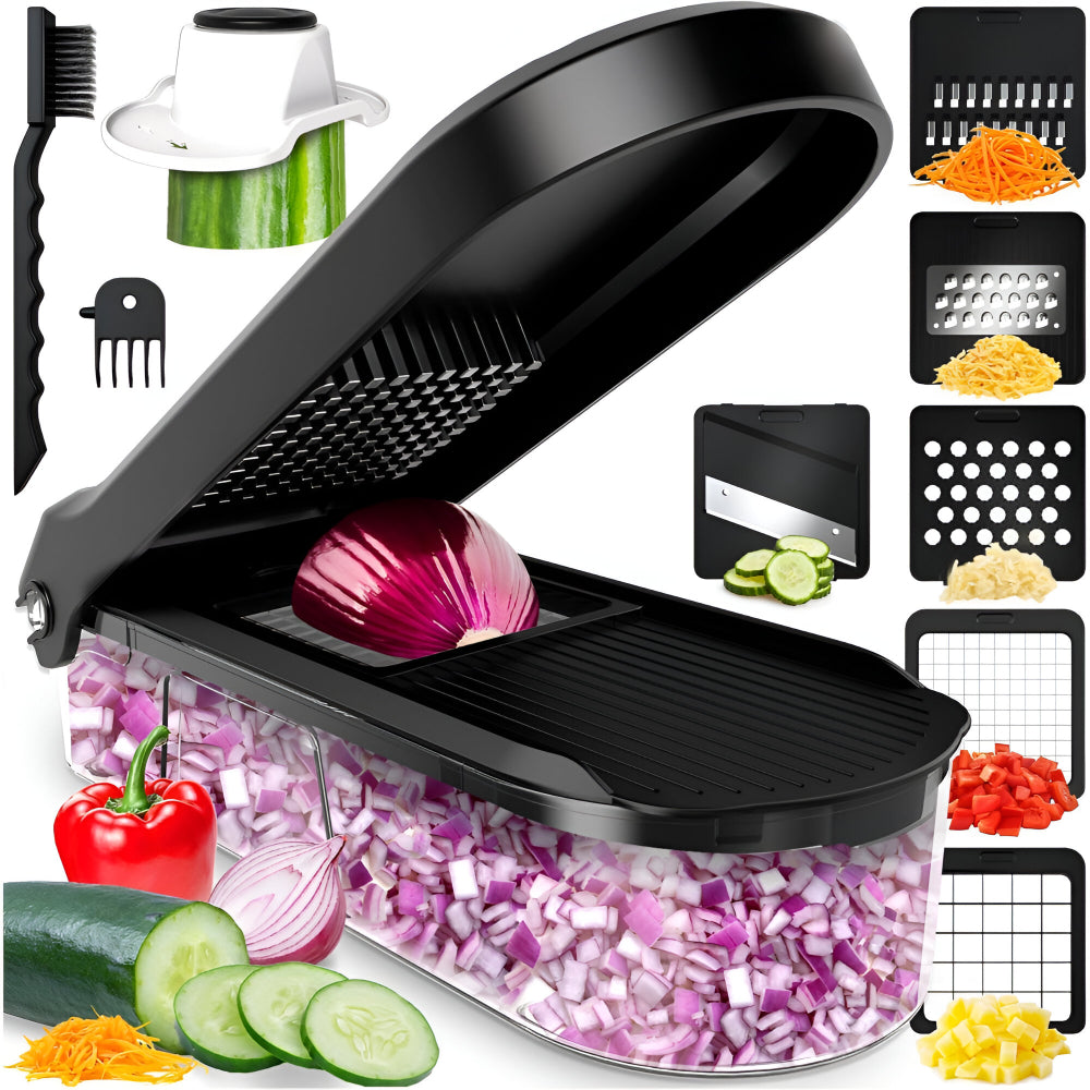 7-in-1 Manual Vegetable Chopper with Interchangeable Blades and 1.2L Container