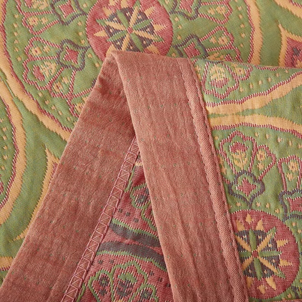 Reversible Lightweight Cotton Summer Blanket with Ginkgo Leaf Design