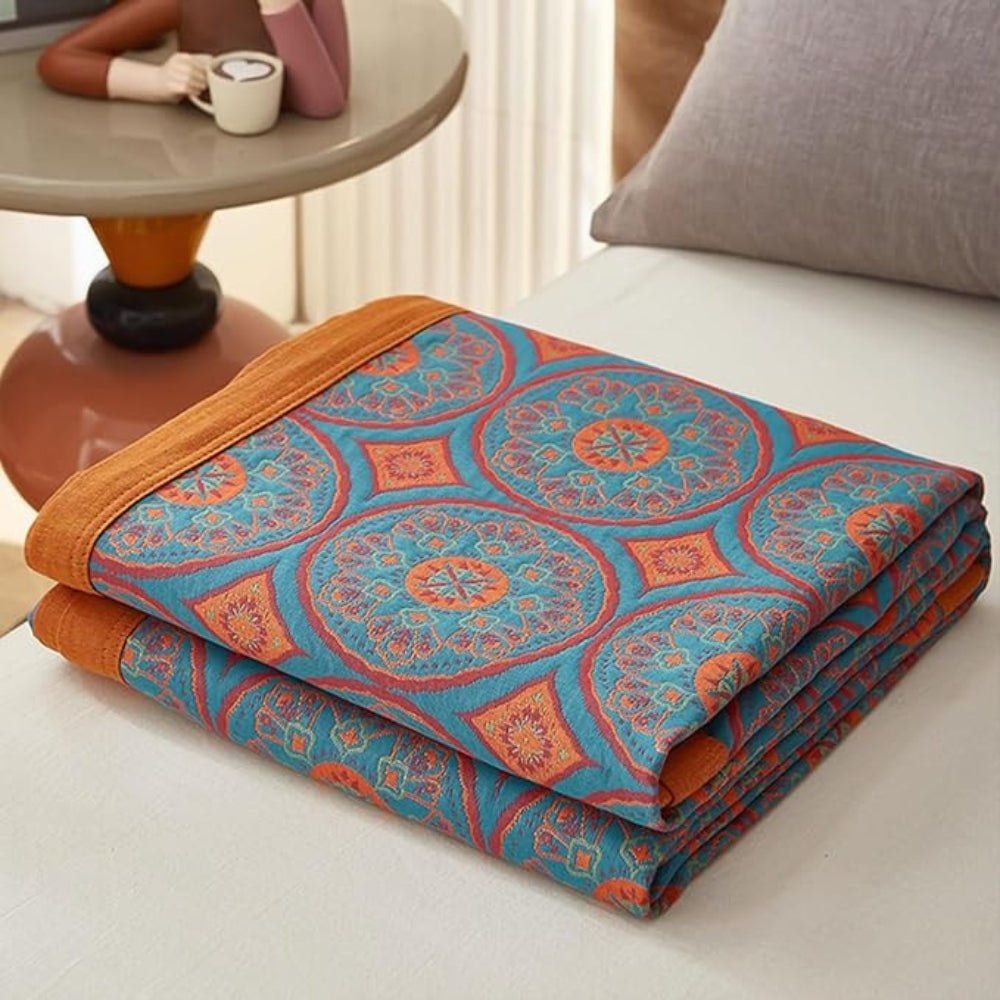 Reversible Lightweight Cotton Summer Blanket with Ginkgo Leaf Design