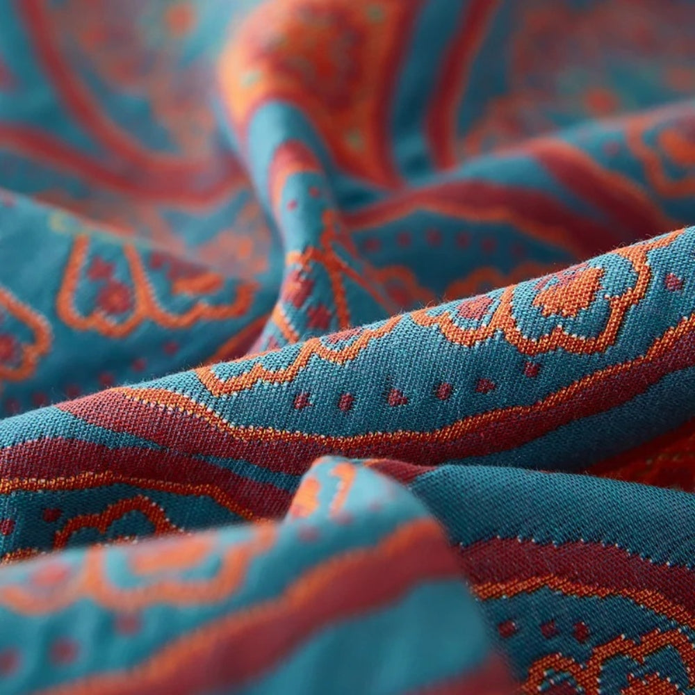 Reversible Lightweight Cotton Summer Blanket with Ginkgo Leaf Design