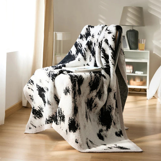 Black and White Fuzzy Knit Throw Blanket