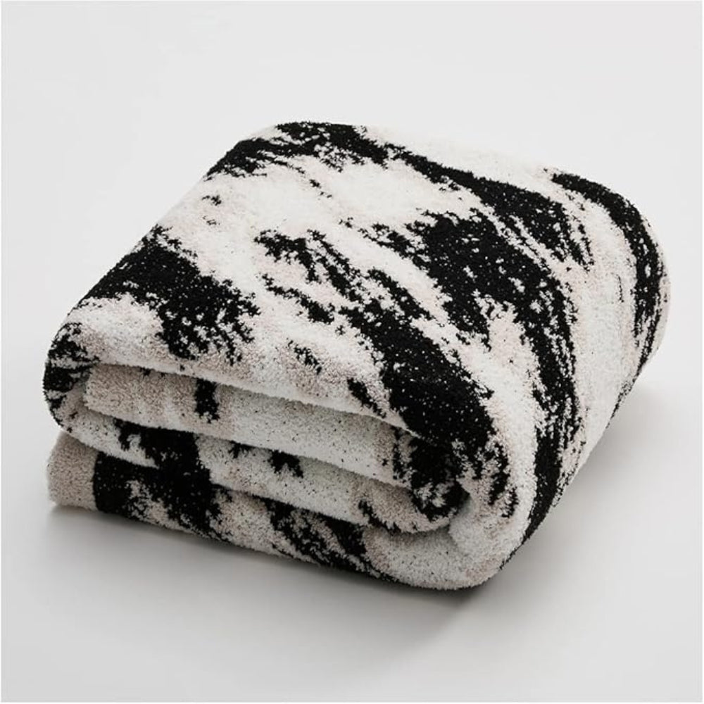 Black and White Fuzzy Knit Throw Blanket
