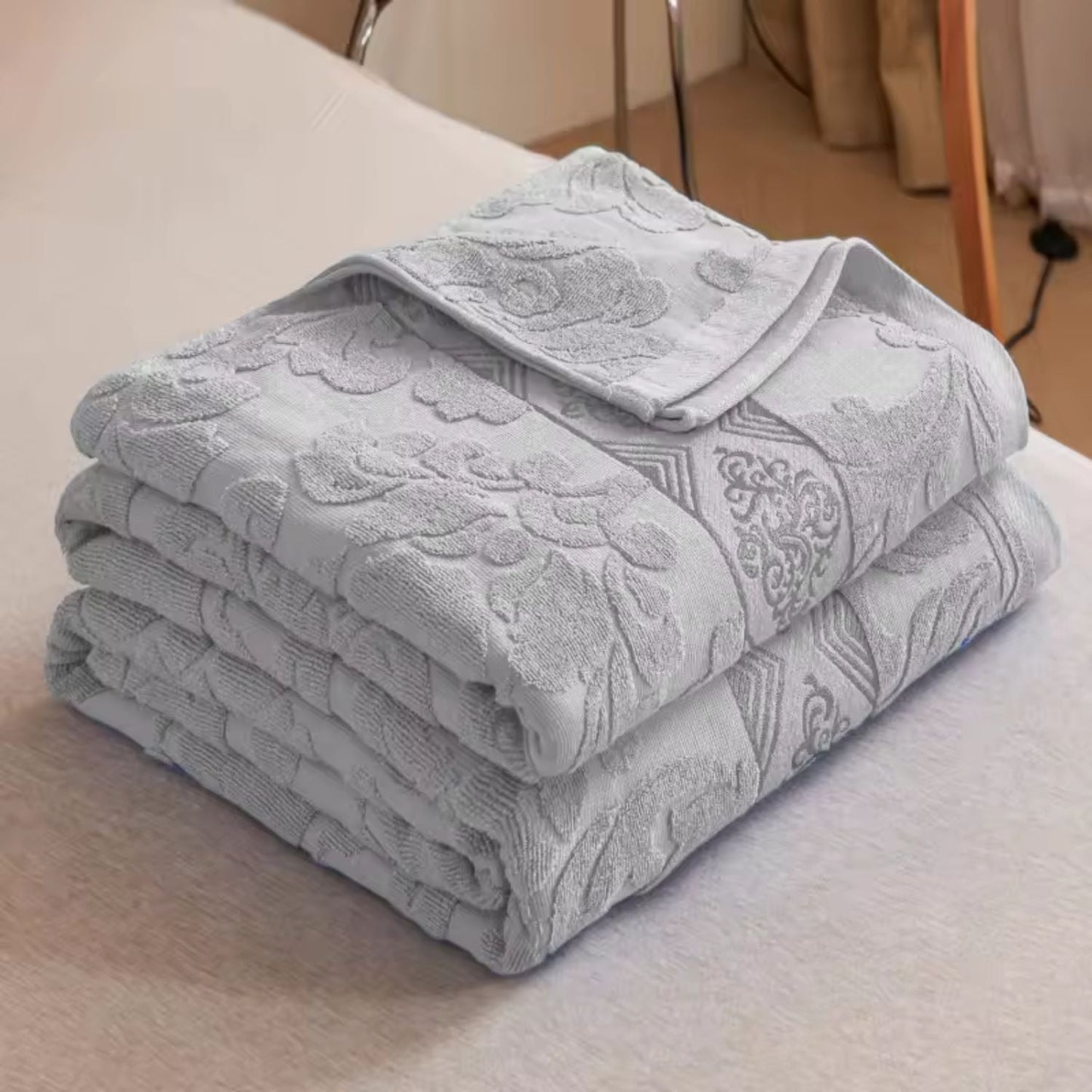 Plush Floral Jacquard Throw Blanket