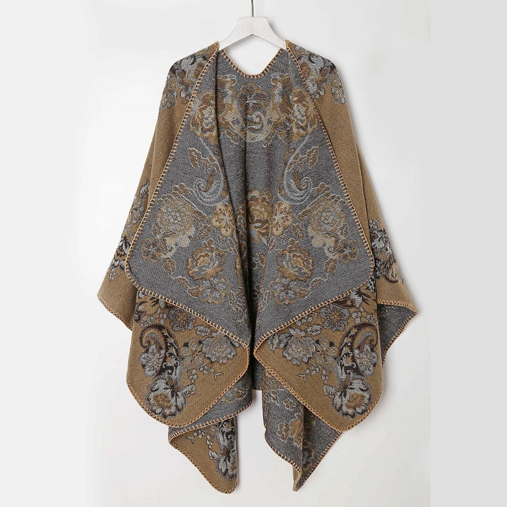 Vintage Floral Acrylic Poncho Shawl
