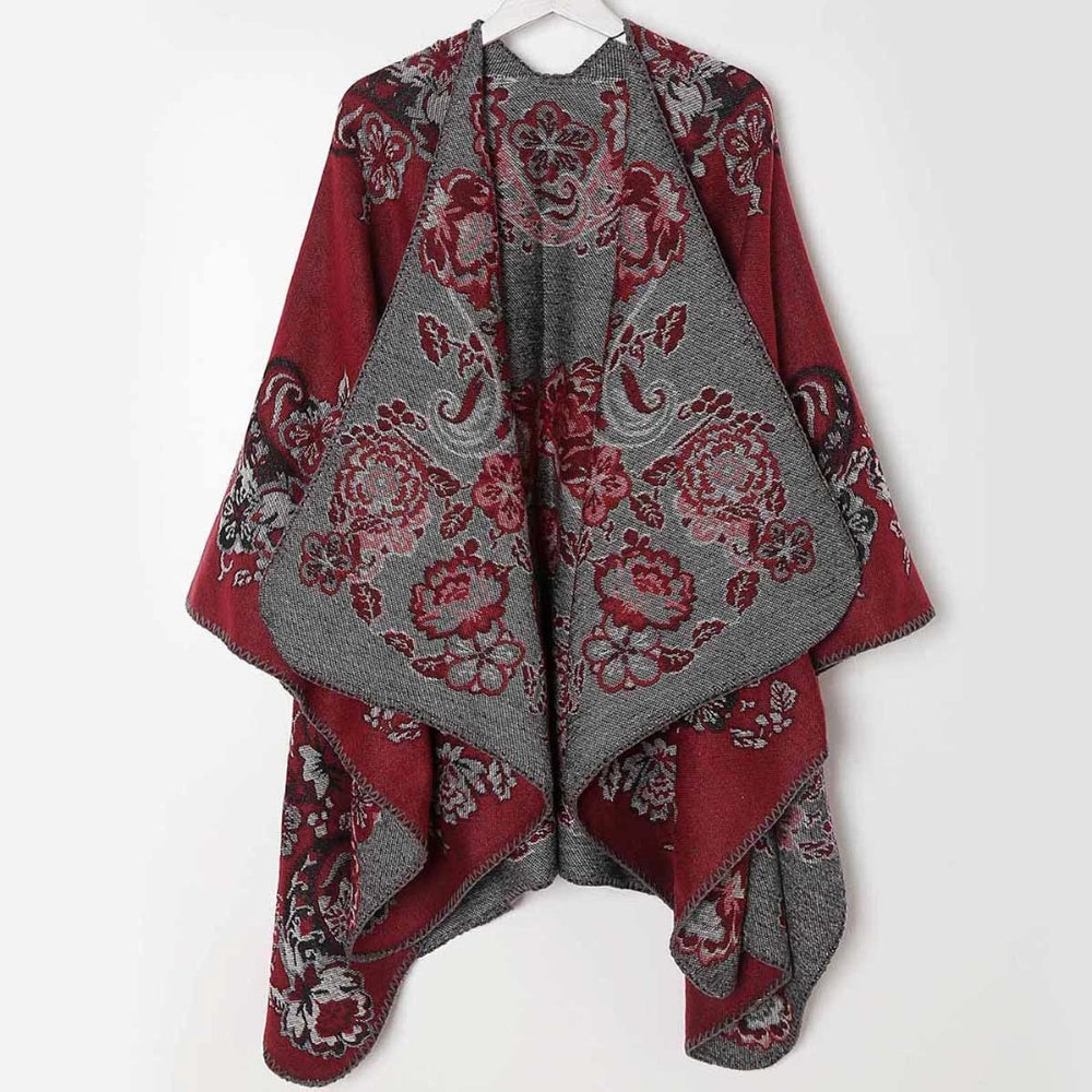 Vintage Floral Acrylic Poncho Shawl