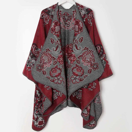 Vintage Floral Acrylic Poncho Shawl