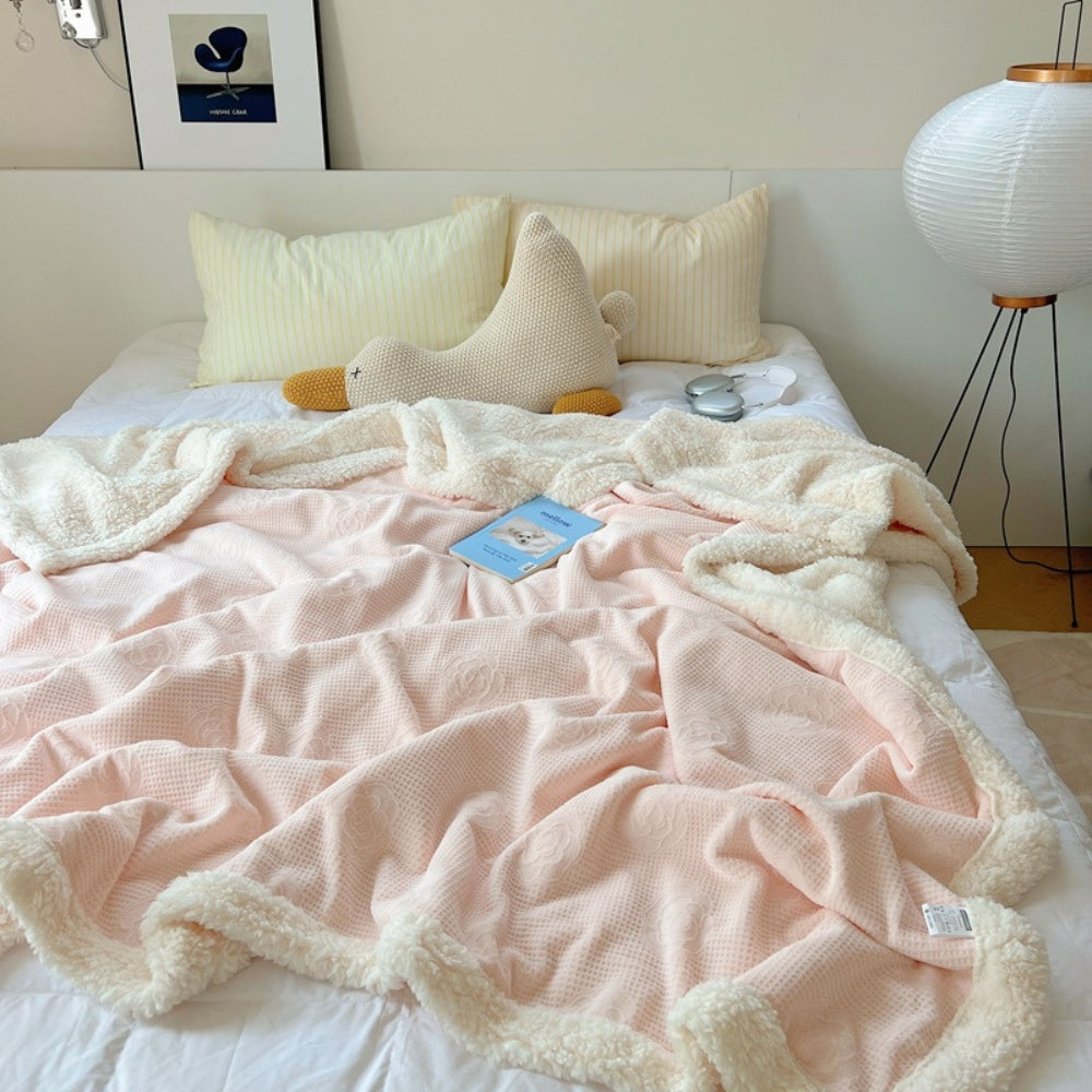 Double-Layer Floral Embossed Sherpa Blanket