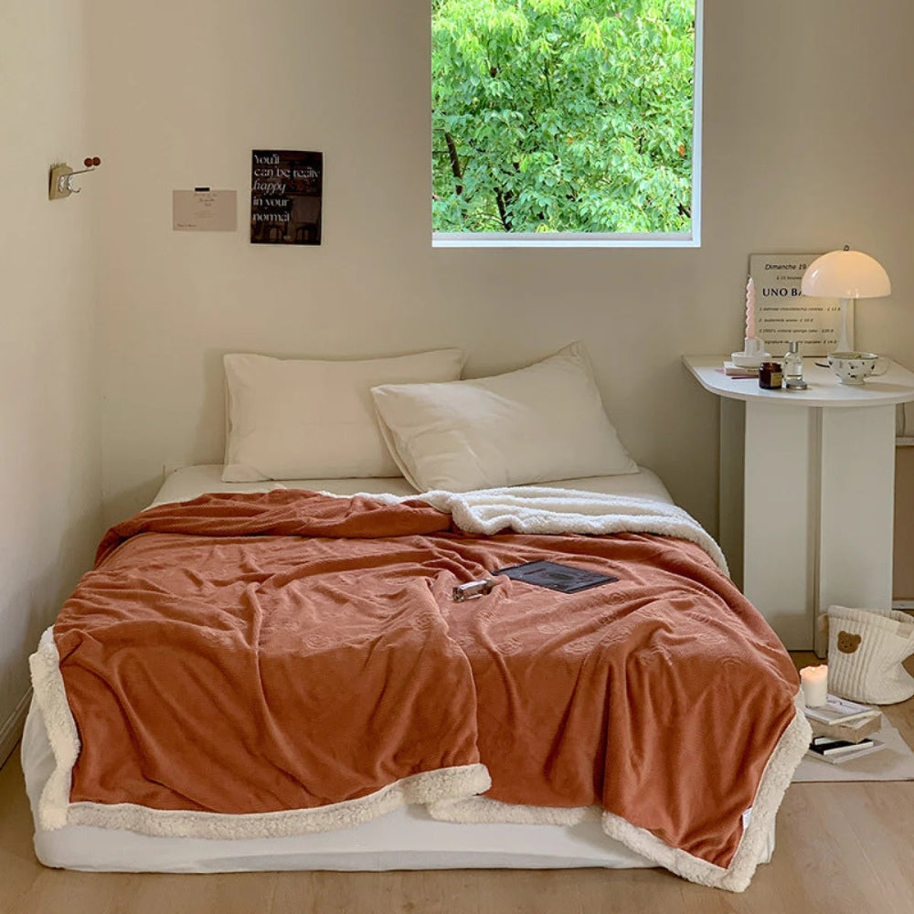 Double-Layer Floral Embossed Sherpa Blanket