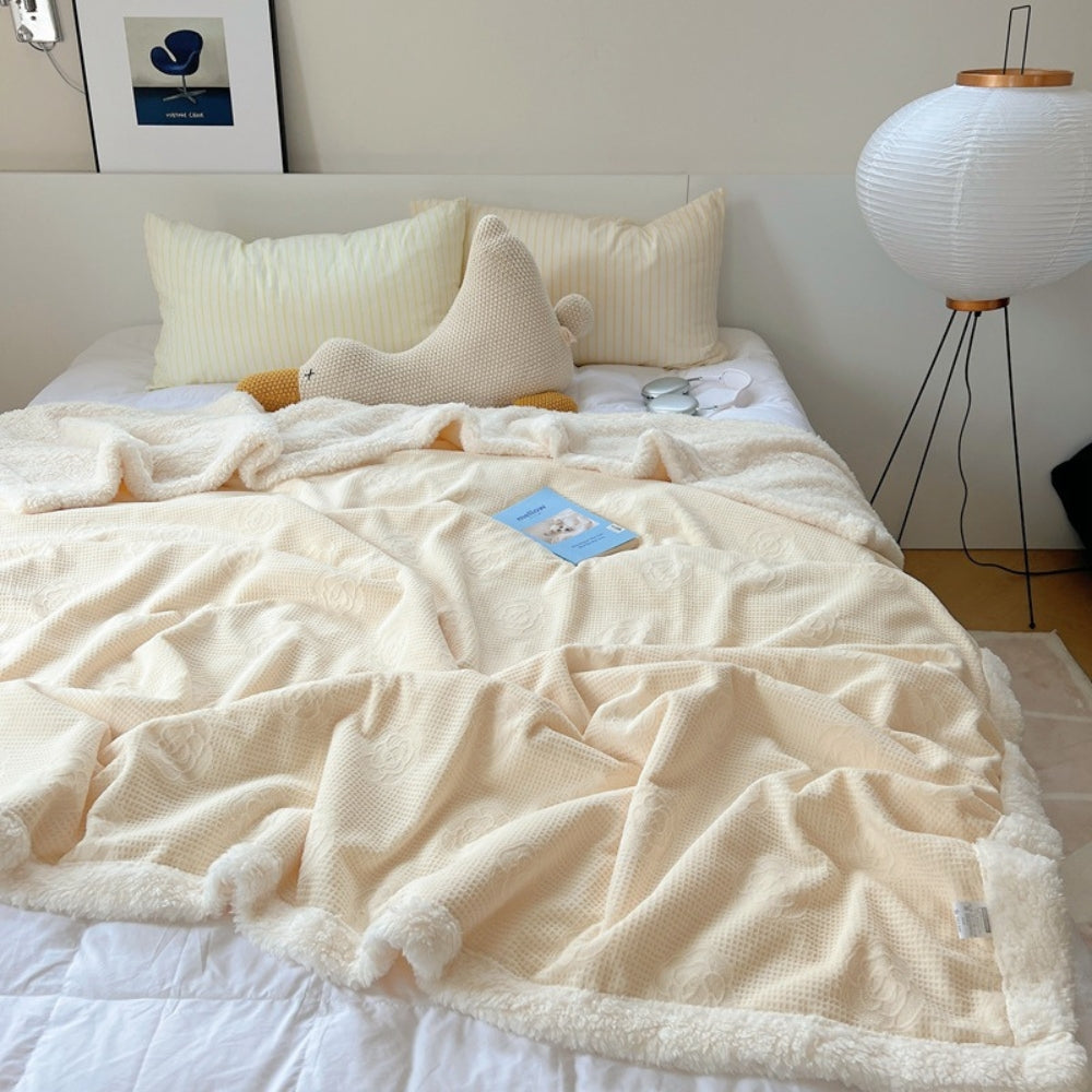 Double-Layer Floral Embossed Sherpa Blanket