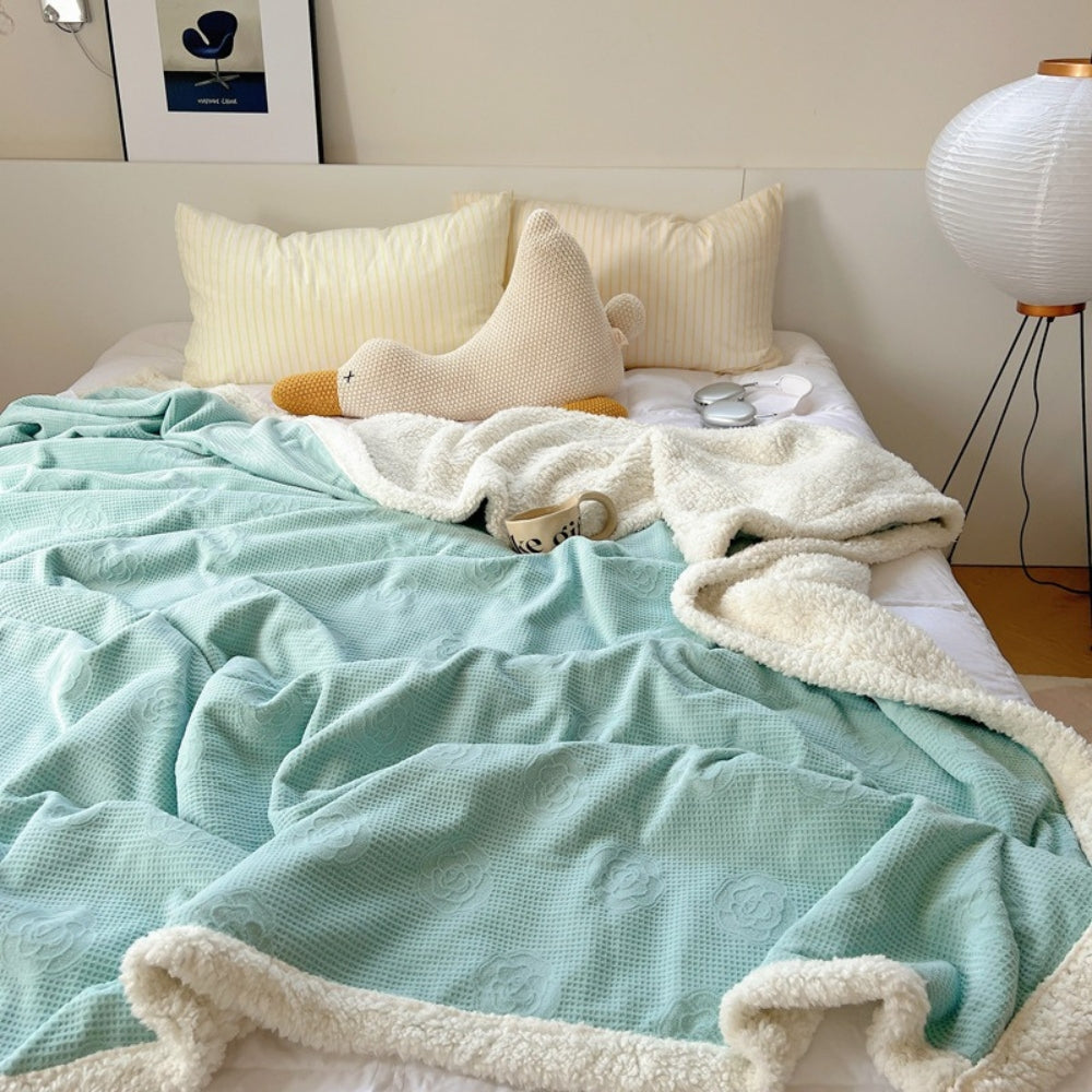 Double-Layer Floral Embossed Sherpa Blanket