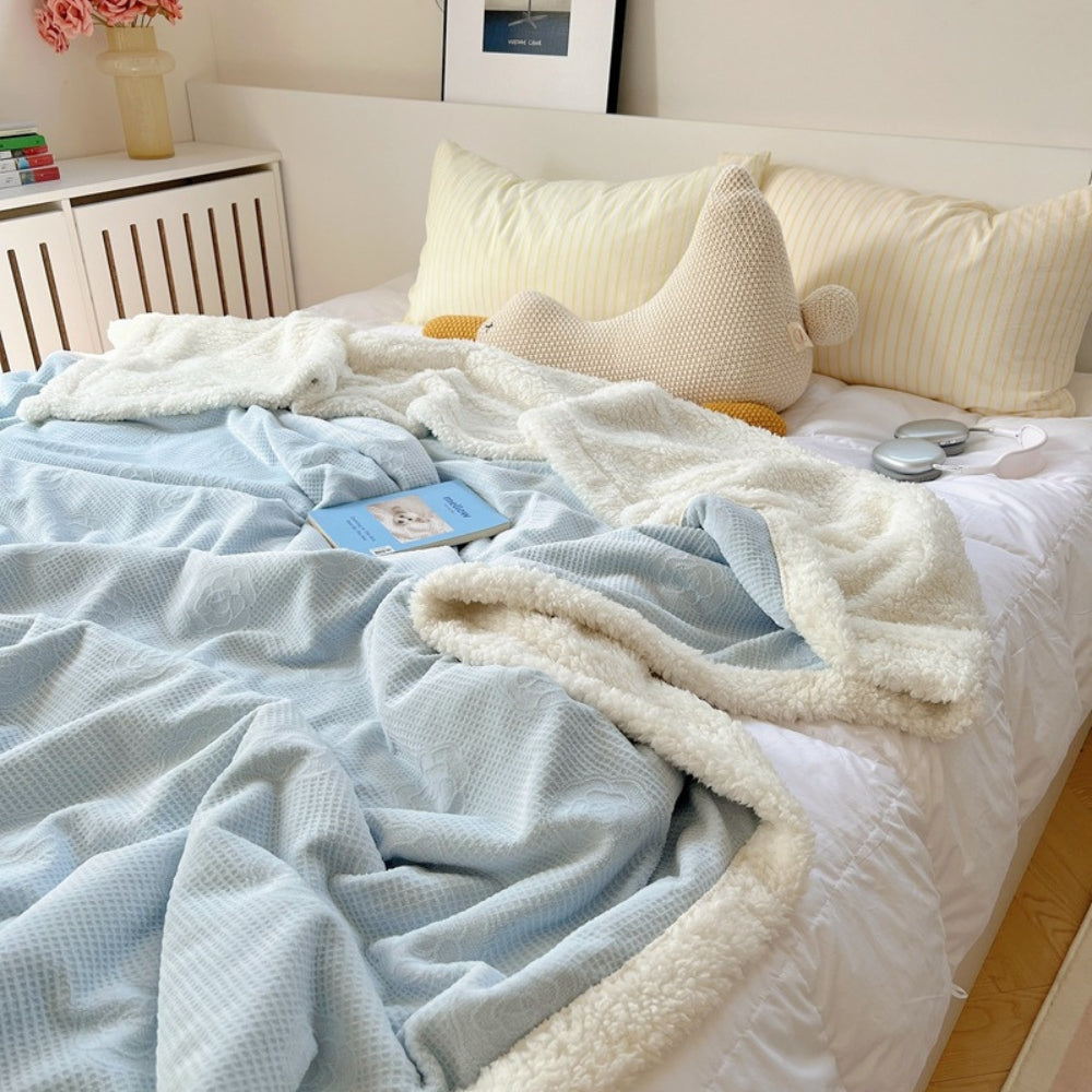 Double-Layer Floral Embossed Sherpa Blanket