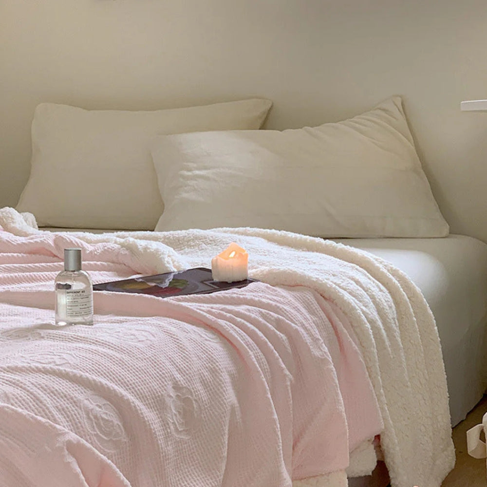 Double-Layer Floral Embossed Sherpa Blanket