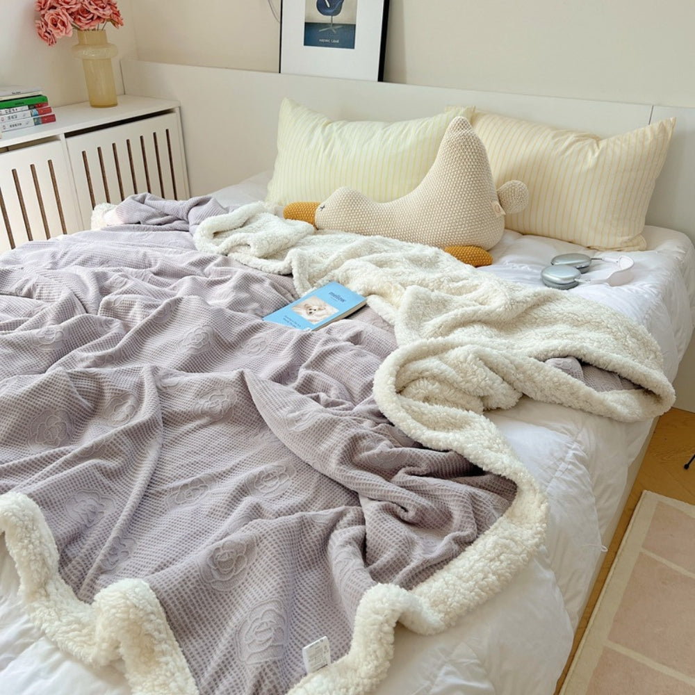 Double-Layer Floral Embossed Sherpa Blanket