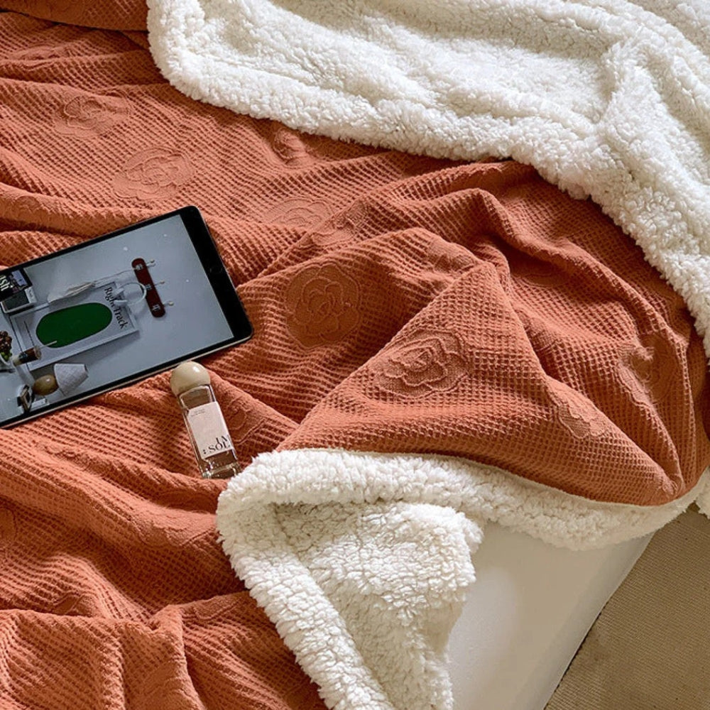 Double-Layer Floral Embossed Sherpa Blanket
