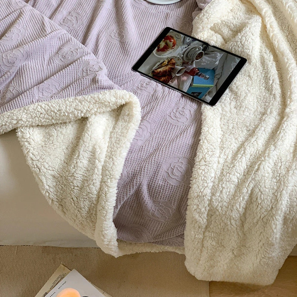 Double-Layer Floral Embossed Sherpa Blanket
