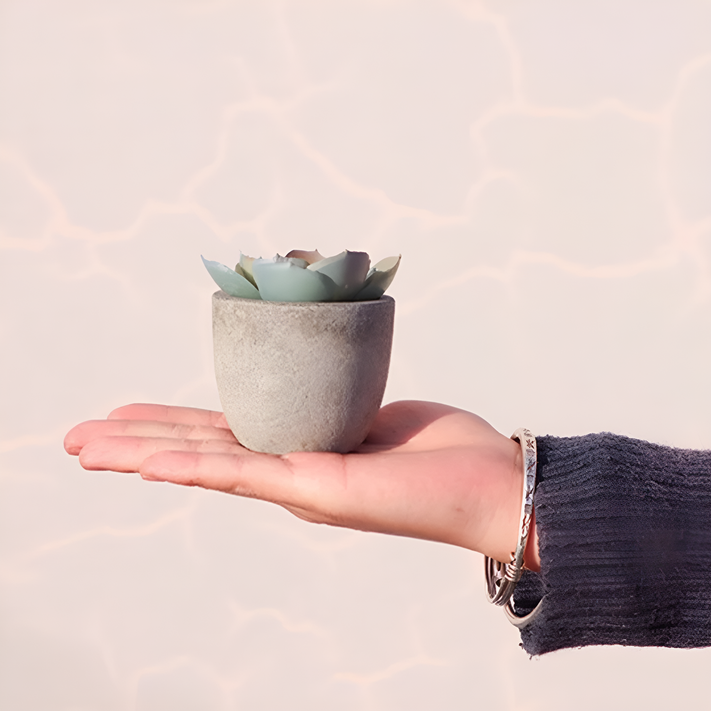 Realistic Artificial Succulent Plant in Rustic Stone Pot