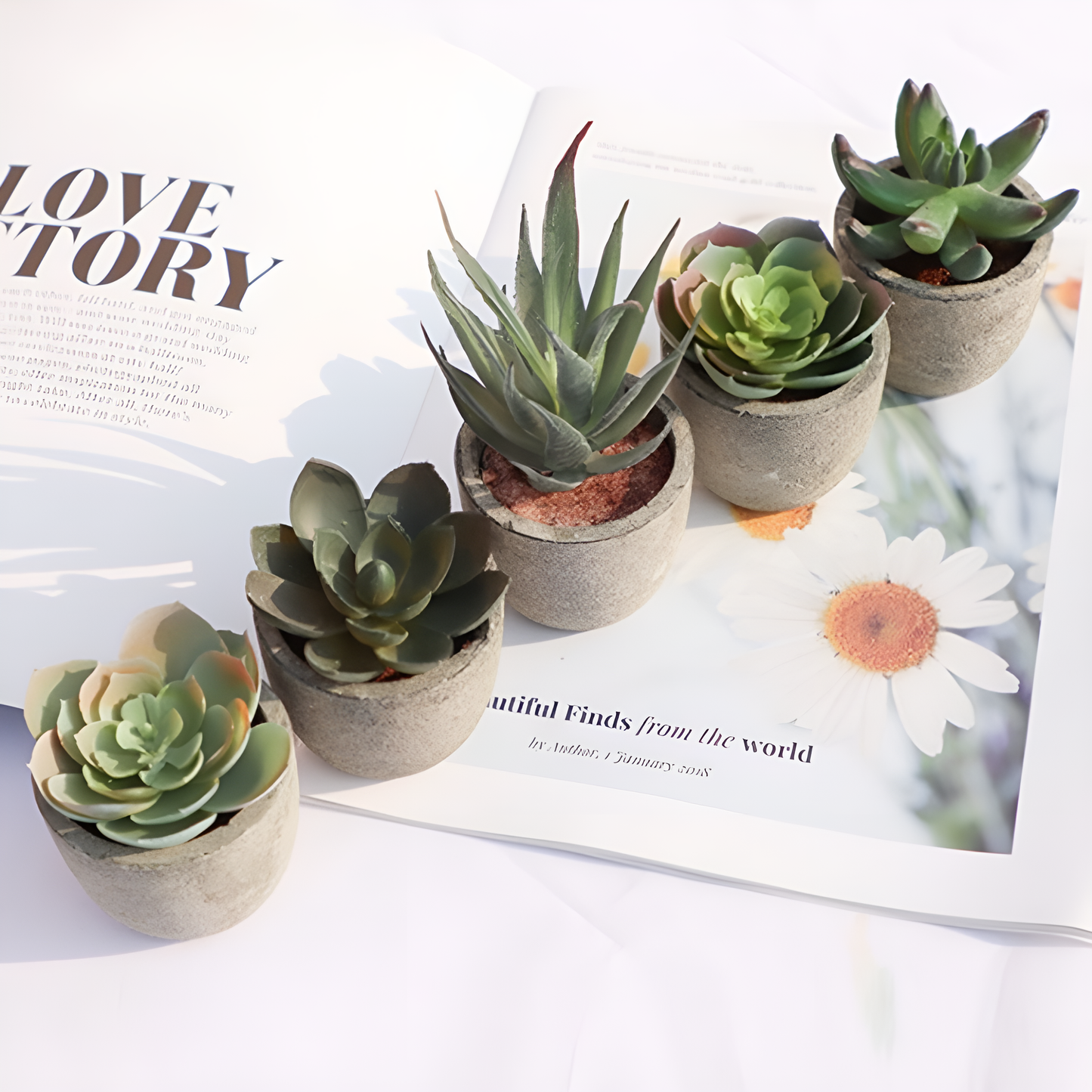 Realistic Artificial Succulent Plant in Rustic Stone Pot