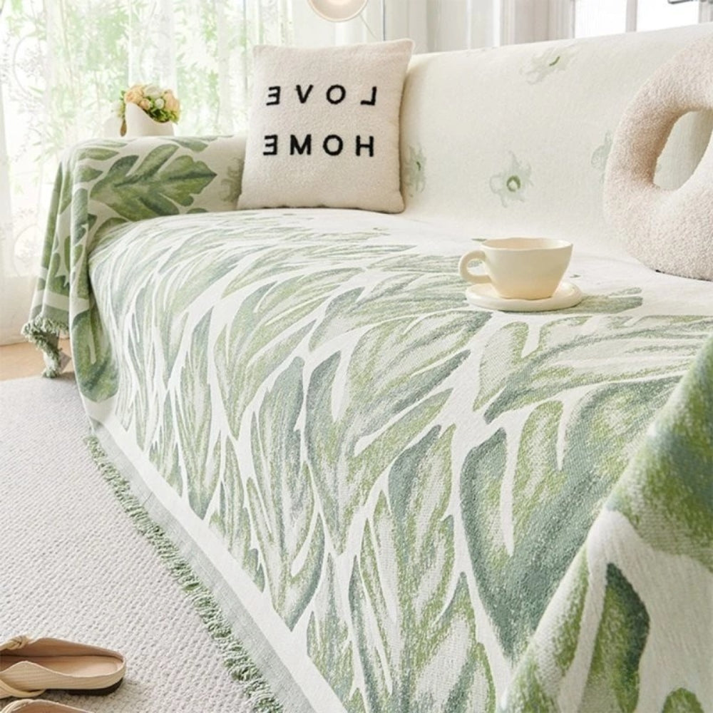 Chenille Leaf Pattern Sofa Cover - Soft, Pet-Friendly, Machine Washable