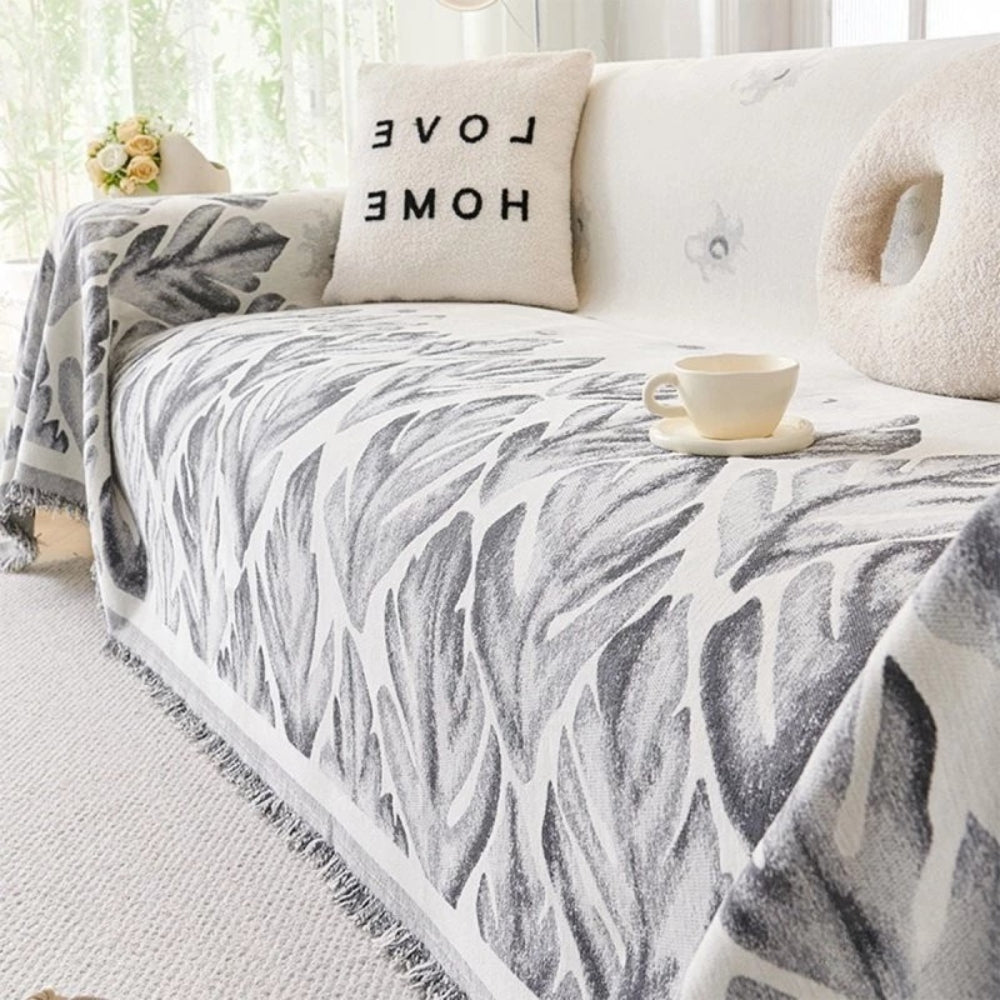 Chenille Leaf Pattern Sofa Cover - Soft, Pet-Friendly, Machine Washable