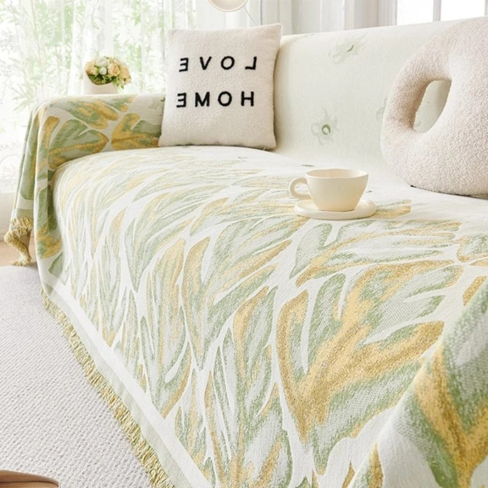 Chenille Leaf Pattern Sofa Cover - Pet-Friendly, Machine Washable