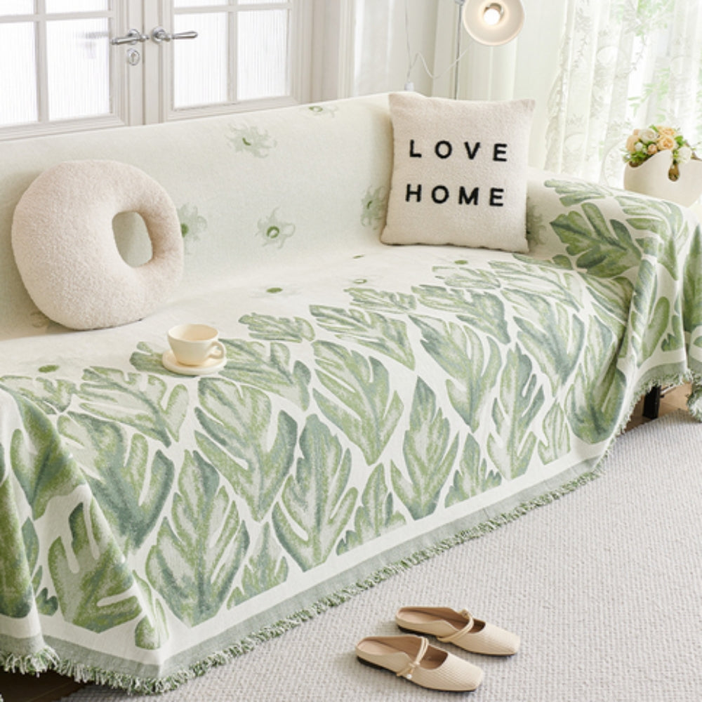 Chenille Leaf Pattern Sofa Cover - Soft, Pet-Friendly, Machine Washable