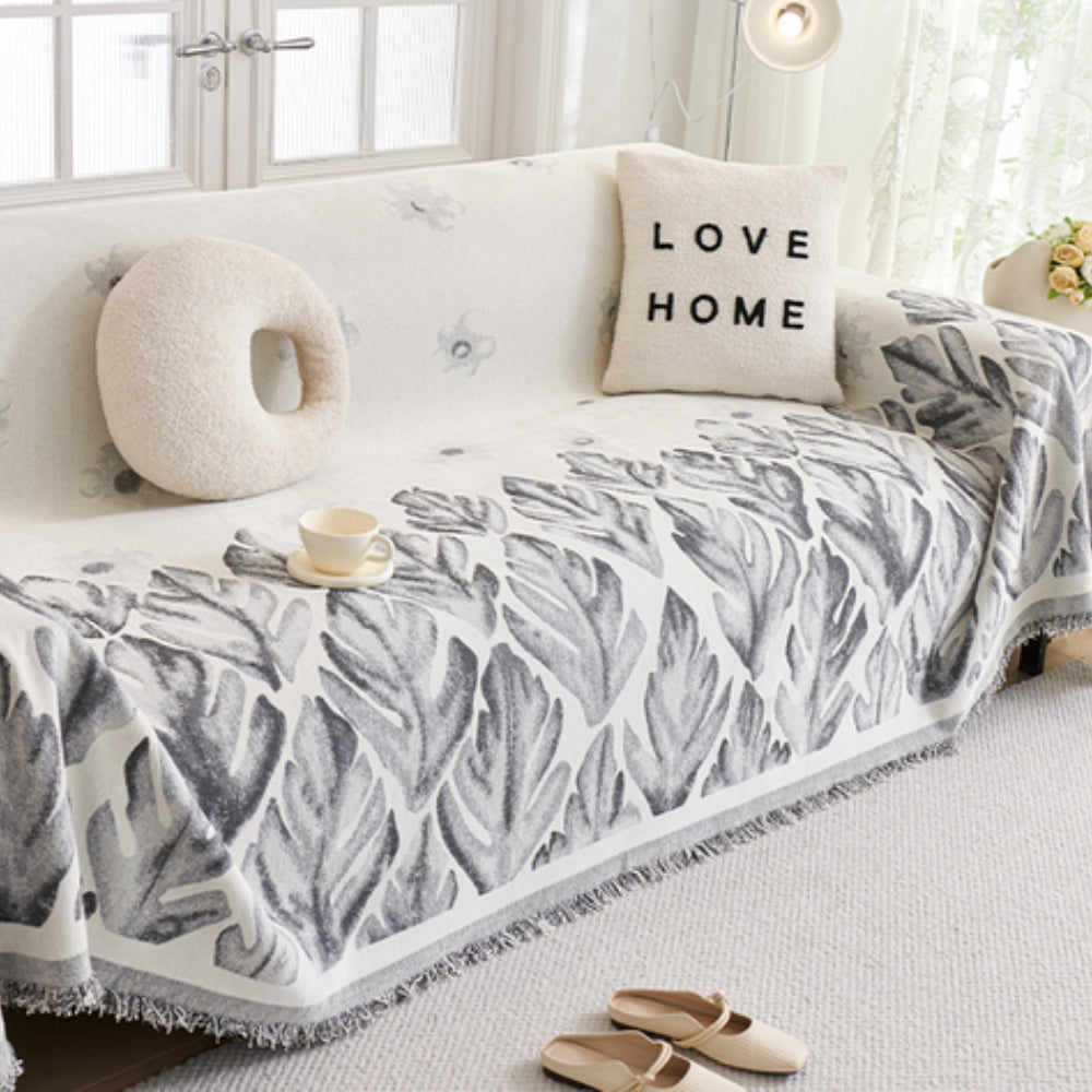 Chenille Leaf Pattern Sofa Cover - Soft, Pet-Friendly, Machine Washable