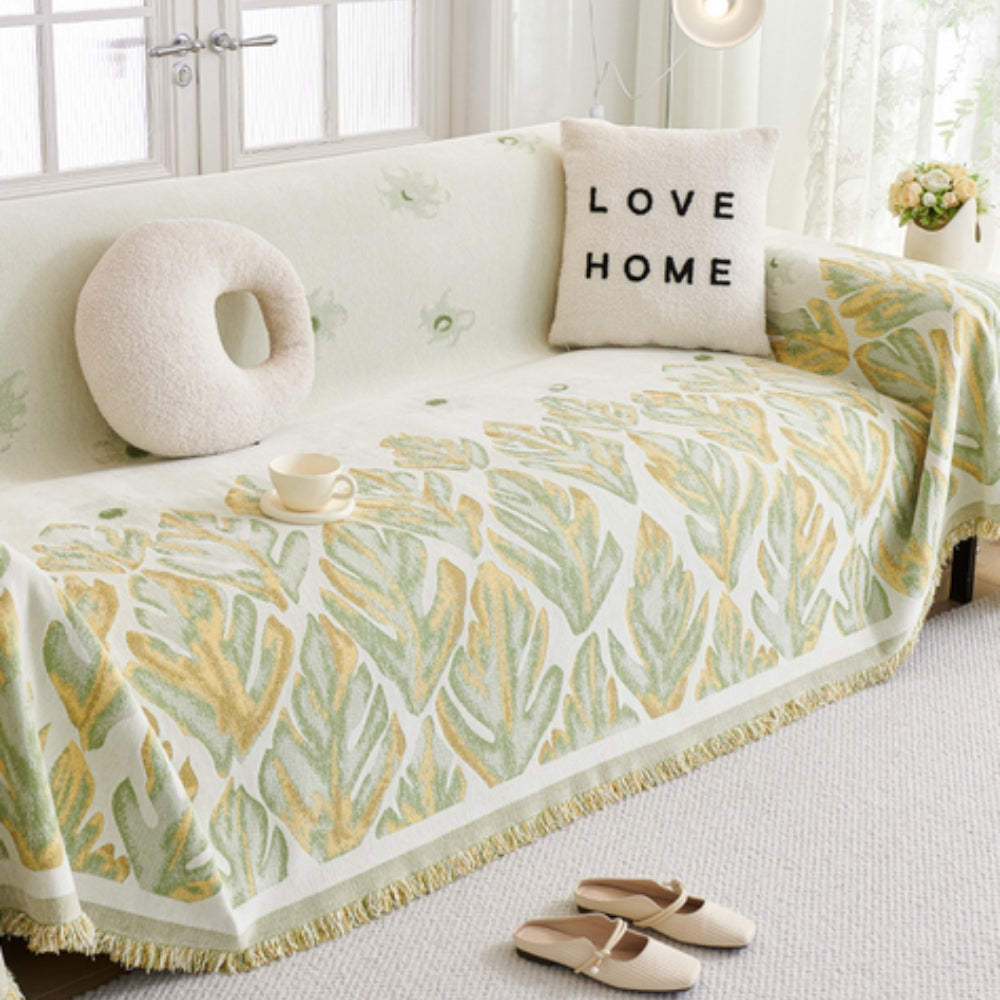 Chenille Leaf Pattern Sofa Cover - Soft, Pet-Friendly, Machine Washable